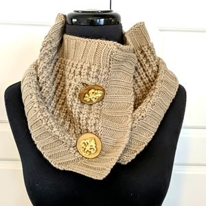 Tan Knit Neck Warmer Muffler with Buttons